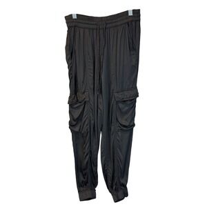 Aerie Dark Charcoal Gray Silky Satin Cargo Jogger Pants Elastic Waist size XS